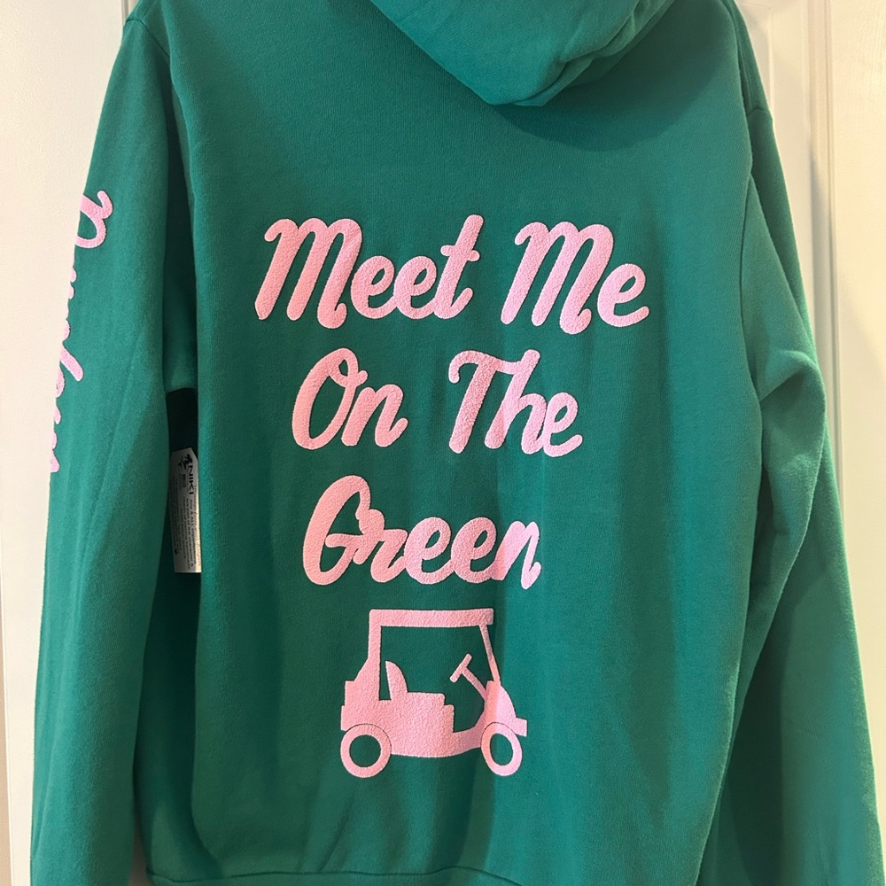 Green Hoodie with Pink Print